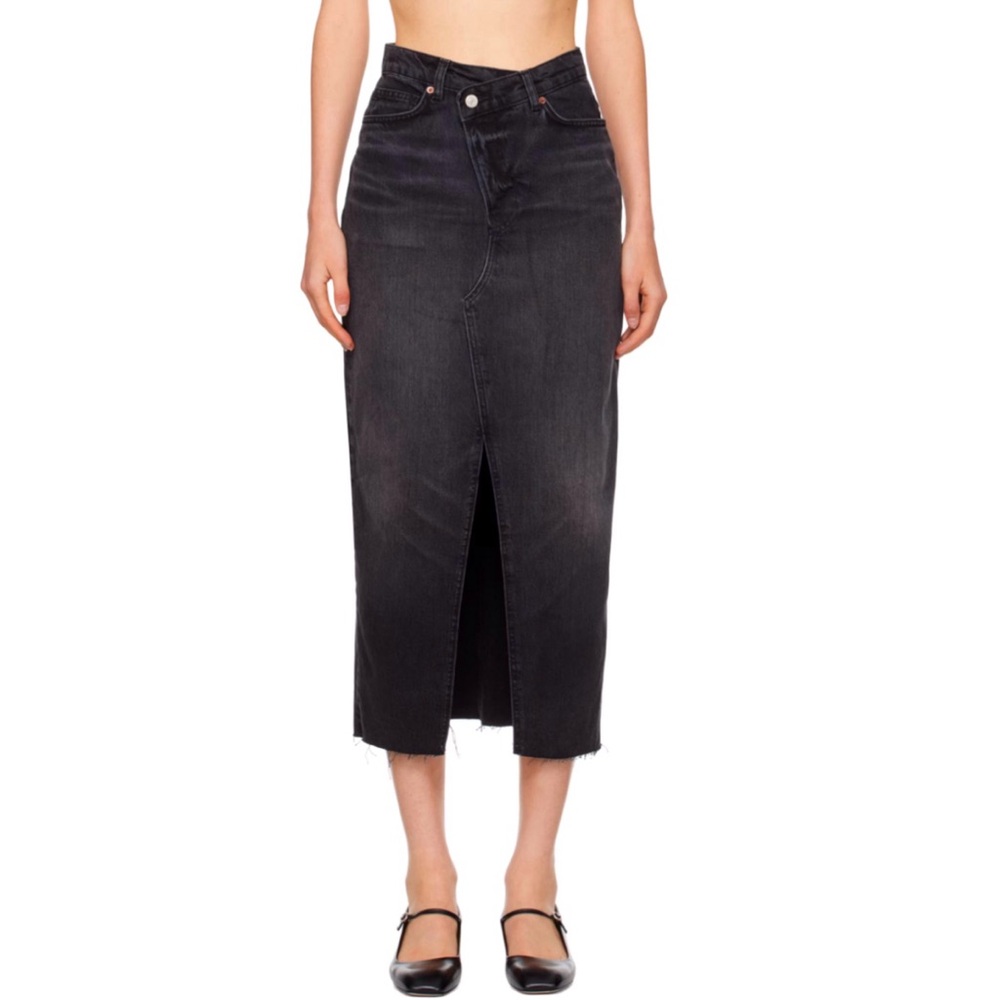 REFORMATION JEANS BLACK NILA DENIM FRONT SLIT MAXI SKIRT - Picture 10 of 15